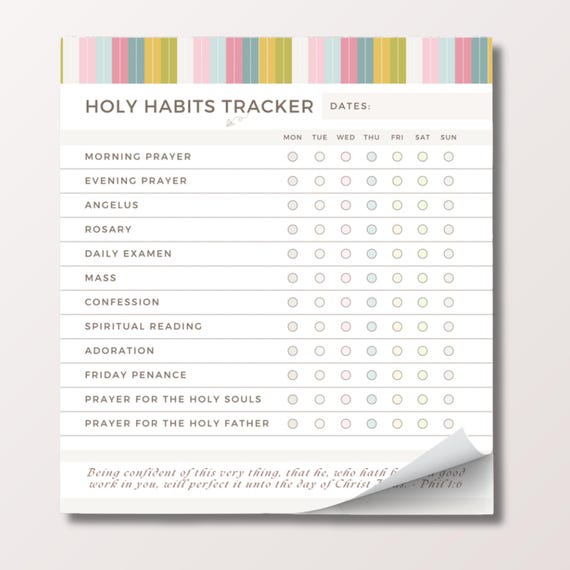 Holy Habits Tracker Notepad for Traditional Catholic Daily and Weekly Prayer Habits | Checklist Devotion Tracker with Scripture | Stripes