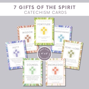 7 doni dello Spirito Santo Carte del Catechismo / Versetti della Bibbia / Carte della Virtù / Carte delle Scritture della Bibbia Cattolica Tradizionale / Bibbia di Douay Rheims