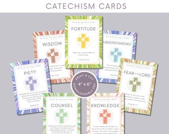 7 Gifts of the Holy Spirit Catechism Cards | Bible Verse | Virtue Cards | Traditional Catholic Bible Scripture Cards | Douay Rheims Bible