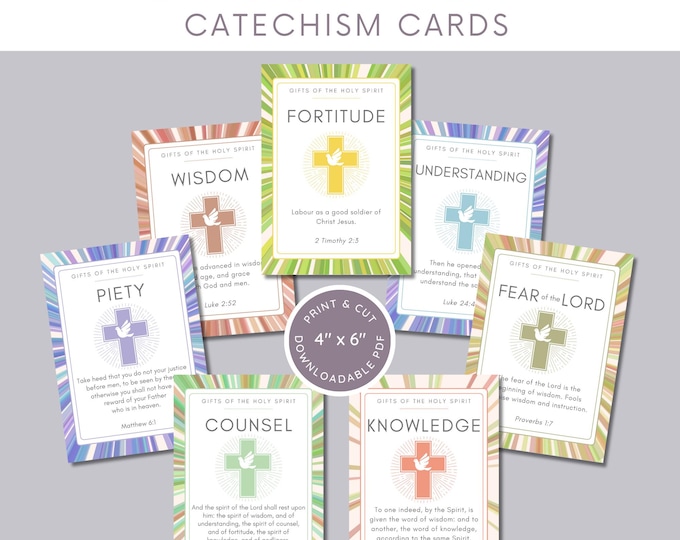7 Gifts of the Holy Spirit Catechism Cards | Bible Verse | Virtue Cards | Traditional Catholic Bible Scripture Cards | Douay Rheims Bible