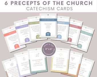 7 Sacraments & 6 Precepts of the Catholic Church Catechism Cards | Bible Verse | Traditional Catholic Bible Scripture Cards | Douay Rheims