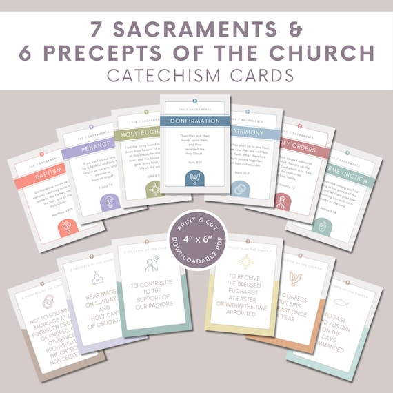 Catholic Catechism Cards: 7 Sacraments & 6 Precepts (Digital Download)