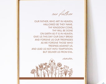 Our Father Catholic Prayer Print - Printable Catholic Art, Catholic Art, Traditional Catholic Decor, Lord's Prayer Wall Art Print