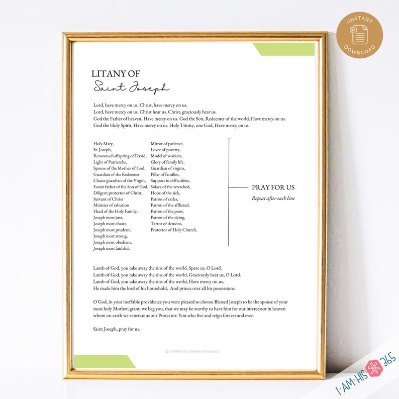 Litany of St Joseph Printable Catholic Prayer Print, Homeschool Poster ...