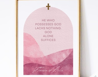 St. Theresa of Avila Catholic Saint Art Print - Catholic Printable, Catholic Saint Quote, PDF Download, Boho, Holy Art