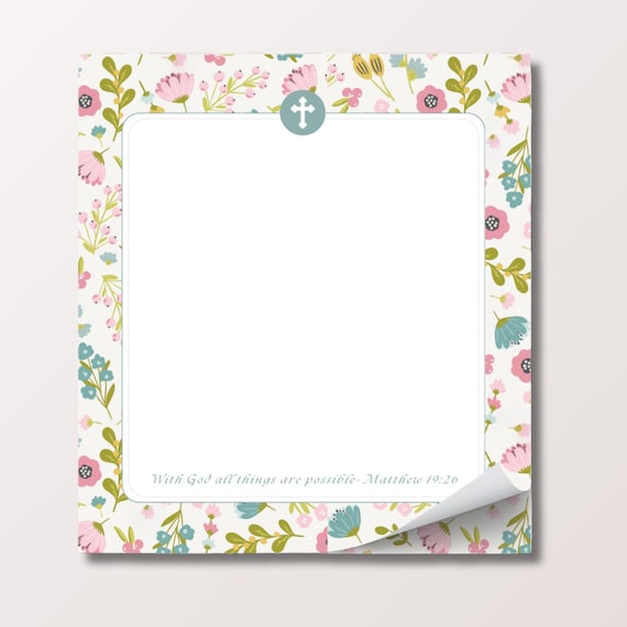 Catholic Notepad with Floral Border | Blank Notepad with Scripture | Notetaking, Lists and Catholic Gifts