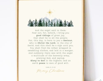 Printable Christmas Bible Art Luke 2 , Christmas Nativity Story, Farmhouse Christmas Wall Art, Catholic Home Decor, Digital Catholic Print