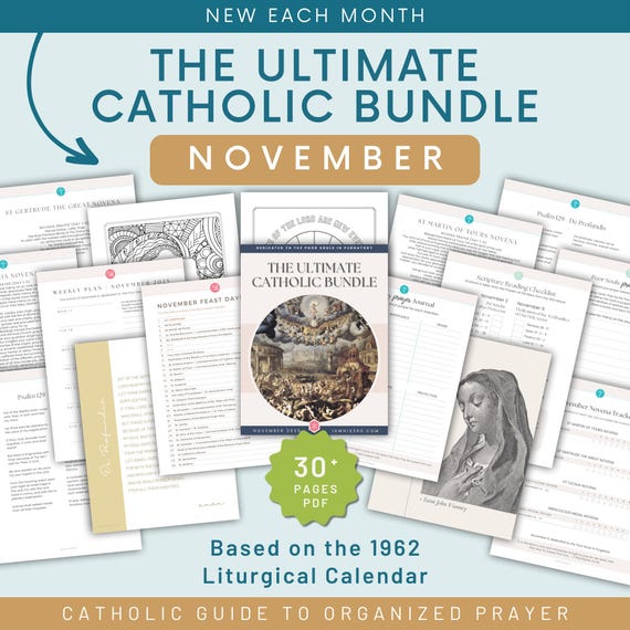 November Catholic Prayer Journal: Printable 1962 Liturgical Planner, Activities, Novenas, Trackers, Lectio Divina, Guided Journal, Coloring