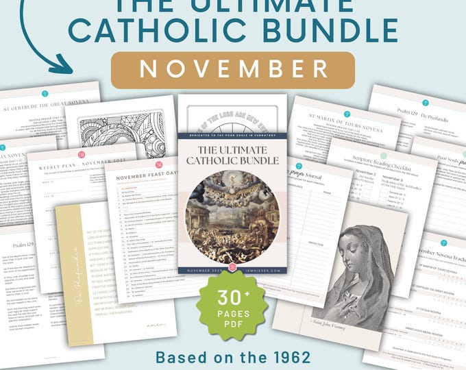November Catholic Prayer Journal: Printable 1962 Liturgical Planner, Activities, Novenas, Trackers, Lectio Divina, Guided Journal, Coloring