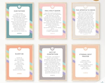 Catholic Prayer Print Set: 12 Traditional Catholic Prayers, Printable Classroom Wall Art, Homeschool Posters, 2 sizes, Digital Download