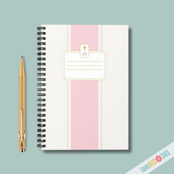 Catholic Lined Notebook | Softcover with JMJ Label Pink Stripe Journal for School Homeschool Prayer | Writing Gift for Catholics