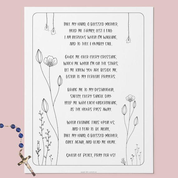 Take My Hand, O Blessed Mother - Printable Catholic Prayer , Catholic Art, Catholic Poem, Blessed Mother