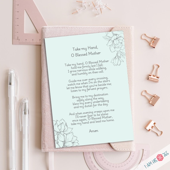 Blessed Mother Prayer Card Set: Catholic Poem Art (Digital Download)