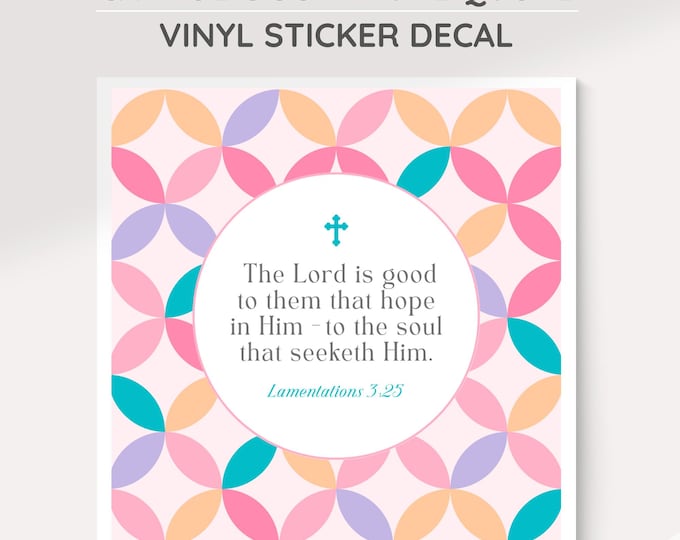 Catholic Scripture Vinyl Decal: Douay Rheims Bible Verse, Pink Pattern, Inspirational Vinyl Indoor, Outdoor Sticker for Faithful Catholics