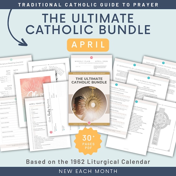 APRIL Catholic Prayer Pack: Printable 1962 Liturgical Planner, Activities, Novenas, Trackers, Lectio Divina, Guided Journal, Coloring