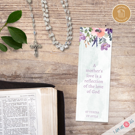 Catholic Saint Quote Bookmarks for Mothers: Watercolor Floral (PDF)