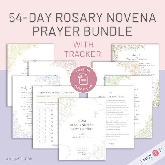 54 Day Rosary Novena Prayer Bundle with Habit Tracker : Printable Rosary Prayer Prints | Catholic Prayer Prints and Novena Tracker | Rosary