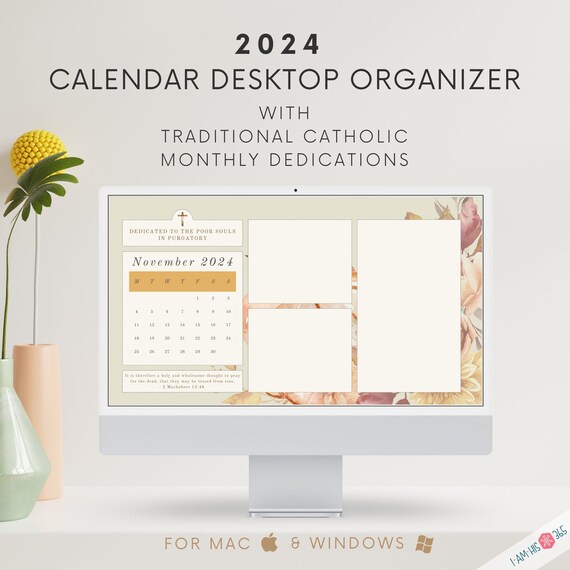 Catholic Desktop Organizer Wallpaper Bundle Floral Desktop Background 2024 Monthly Desktop Calendar Mac & Windows Catholic Screensaver - Etsy