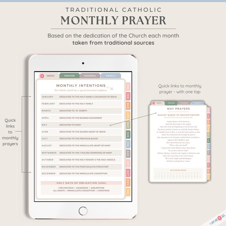 May include: A digital tablet screen displaying a monthly prayer guide for each month of the year. The guide is based on the dedication of the Church each month and is taken from traditional sources. The screen also shows a quick link to monthly prayers with one tap.