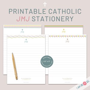 Papelería católica imprimible / Papel con membrete católico JMJ / Papelería de 8,5 x 11 pulgadas / Papel rayado para escribir en formato PDF / Papel rayado Jesús María José