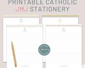 Printable Catholic Stationery | JMJ Catholic Letterhead | 8.5x11 inch Stationery | PDF Lined Writing Paper | Jesus Mary Joseph Lined Paper
