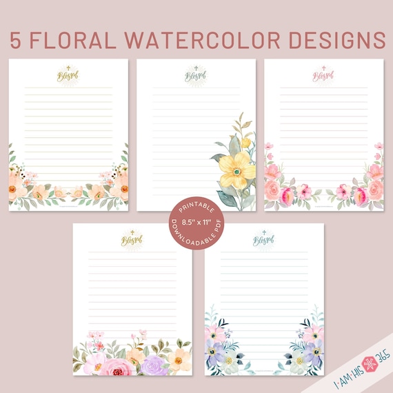 Printable Catholic Stationery | Blessed Catholic Letterhead | 8.5x11 inch Stationery | PDF Lined Writing Paper | Floral Watercolor Design