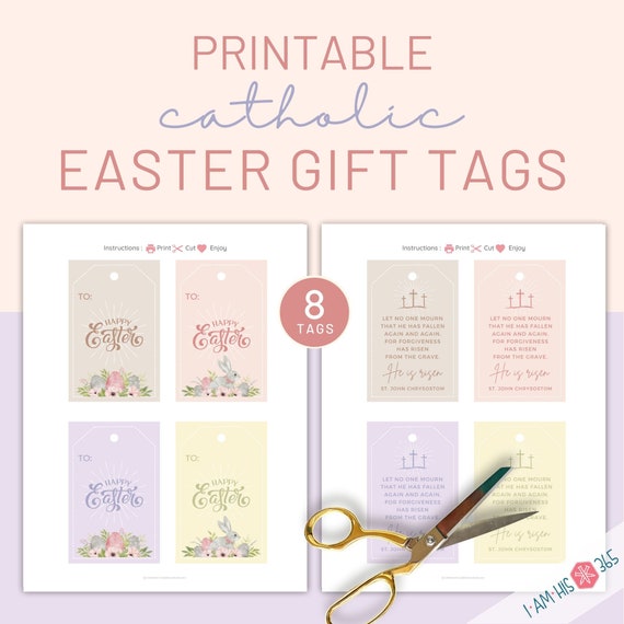8 Printable Easter Gift Tags | Catholic Printable Easter Basket Gift | Instant Download | PDF Printable Saint Quote | Easter Basket