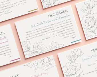 12 Catholic Prayer Cards for Monthly Devotion - Traditional Catholic Prayers for Display - Printable PDF Instant Download - Floral