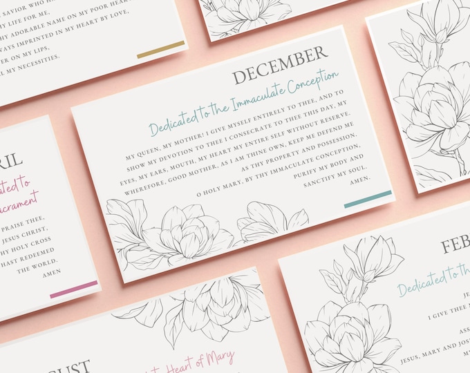 12 Catholic Prayer Cards for Monthly Devotion - Traditional Catholic Prayers for Display - Printable PDF Instant Download - Floral