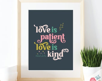 Printable Catholic Wall Art Print - Love is Patient Love is Kind - Traditional Catholic Digital Download - Scripture Quote