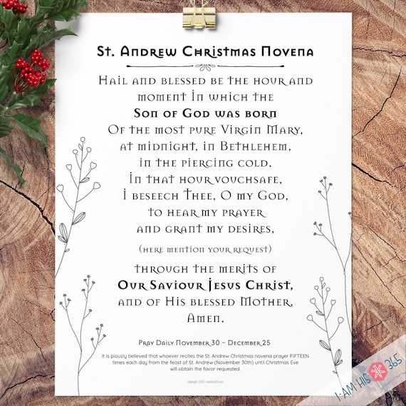 St Andrew Christmas Novena Advent Print - Quote Wall Print, Advent, Catholic Wall Art, Christmas Decor Print Catholic Saint PDF Download