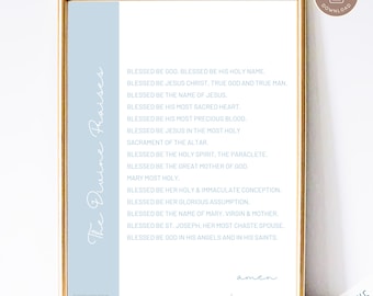 The Divine Praises Prayer Print - Catholic Prayer Printable, Christian Print, Catechism, PDF Download, Indulgence Prayer, Catholic Art