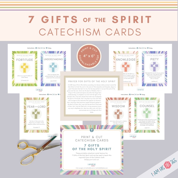 7 Gifts of the Holy Spirit Catechism Cards | Bible Verse | Virtue Cards | Traditional Catholic Bible Scripture Cards | Douay Rheims Bible