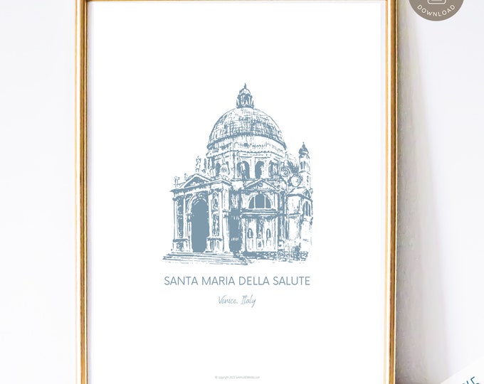 Catholic Cathedral Art Print |  Santa Maria Della Salute | Venice Italy Vintage Catholic Cathedral Art | Catholic Home Decor | Digital Art
