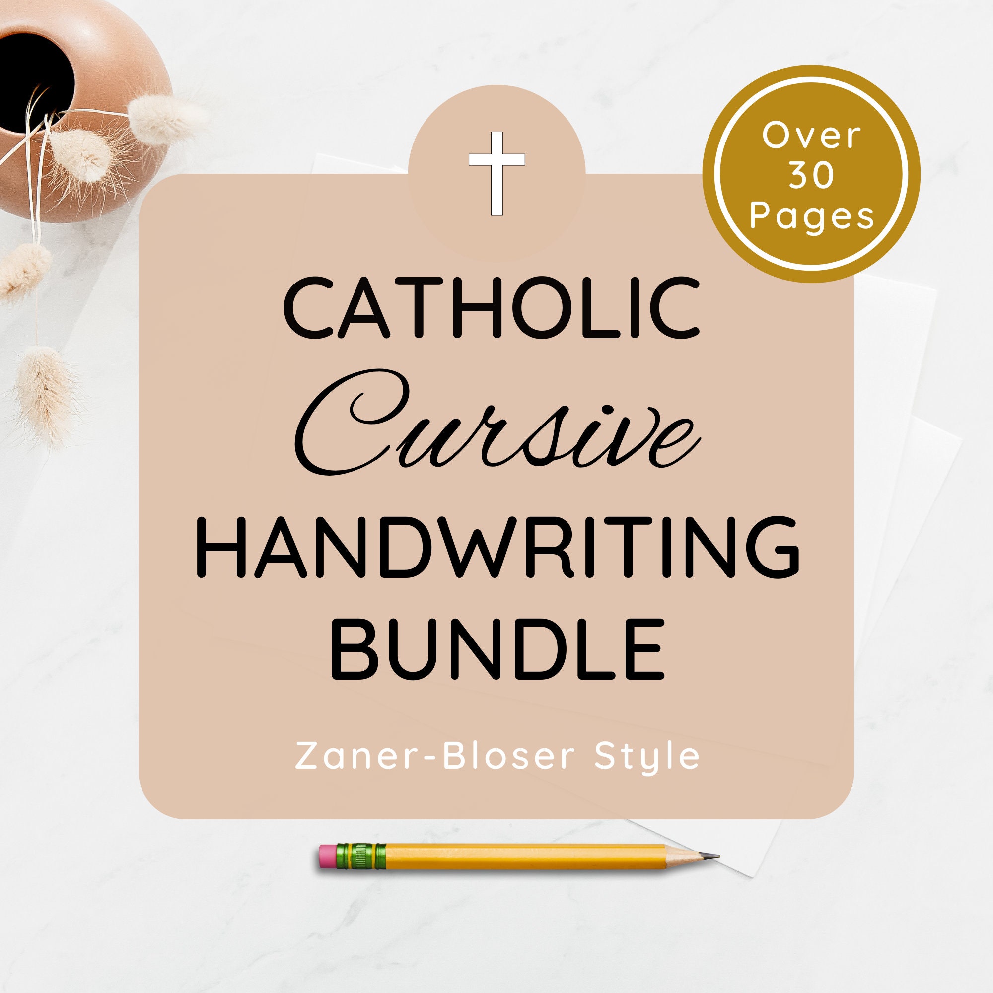 Catholic Cursive Worksheet Bundle for Catechism Scripture Saints