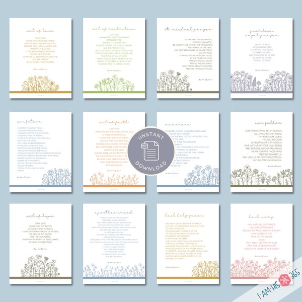 Catholic Prayer Print Set of 12 - Catholic Prayer Printable, Classroom Art, Catechism, PDF Download, Our Father, Hail Mary, Memorare