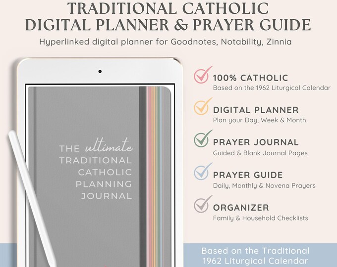 UNDATED Traditional Catholic Digital Planner and Prayer Guide | 1962 Liturgical Calendar iPad Planner | Zinnia, iPad, Goodnotes, Notability