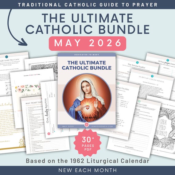 MAY Traditional Catholic Prayer Pack: Printable 1962 Liturgical Planner, Activities, Novenas, Trackers, Lectio Divina, Journaling, Coloring