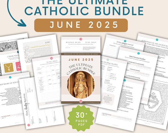 JUNE Traditional Catholic Prayer Plan - Monthly Prayers, Journaling, 1962 Liturgical Catholic Planner Dedicated to Sacred Heart of Jesus
