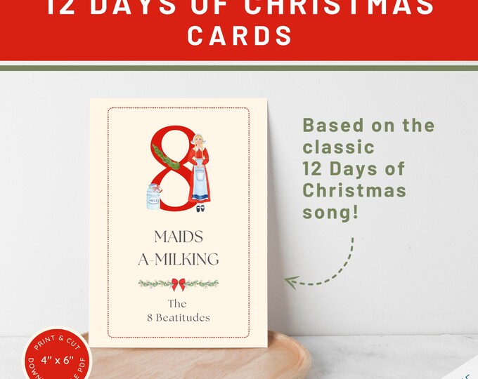 Catholic Twelve Days of Christmas Cards | DIY Print & Cut Catechism Cards | Catholic Christmas Card | Printable Christmas Activity | Digital
