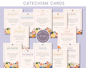 Fruits of the Holy Spirit Catechism Cards | Bible Verse | Virtue Cards | Traditional Catholic Bible Scripture Cards | Douay Rheims Bible