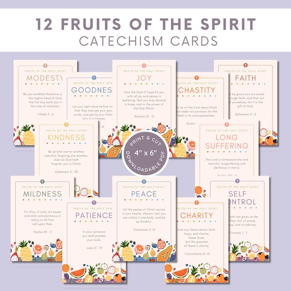 Fruits of the Holy Spirit Catechism Cards: Catholic Bible Verse (Digital Download)