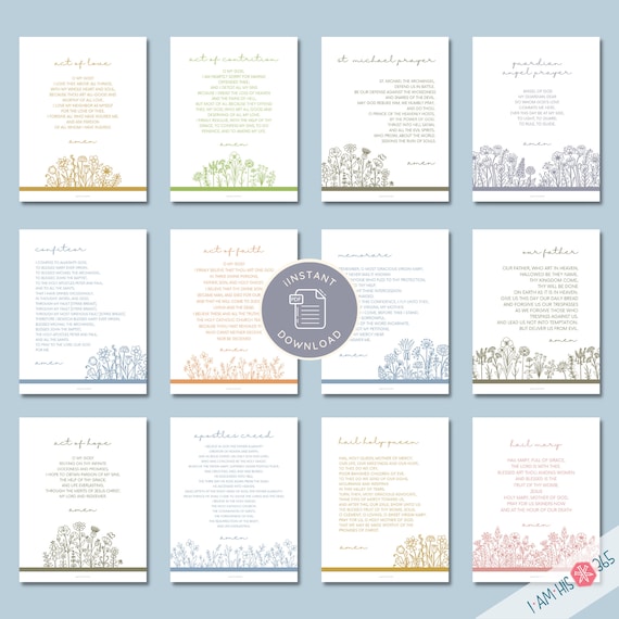 Set of 12 Traditional Catholic Prayer Prints | Printable Art | Catholic Wall Art | Classroom Art Prints for Catechism or Homeschool | Bundle