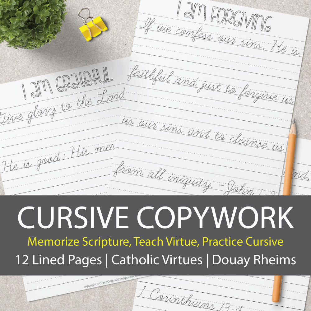 12 christian virtues cursive worksheets for memorizing etsy