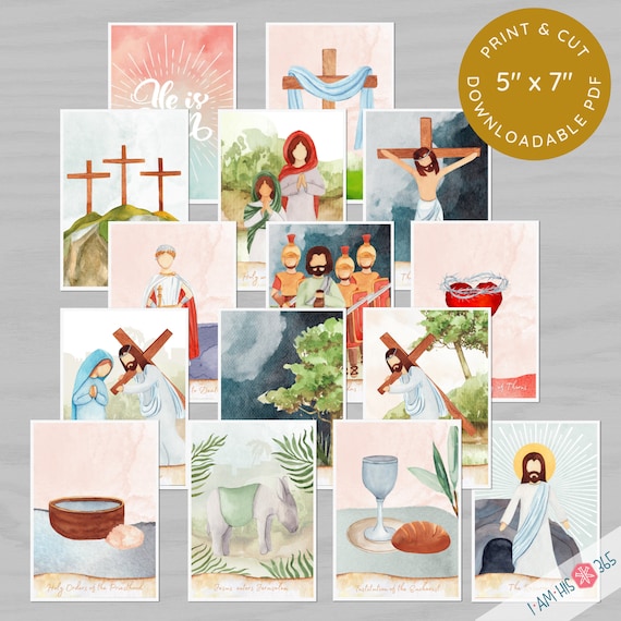 Easter Story Cards | Holy Week Cards | Easter Countdown | Catholic Easter | Catechism Print | Easter Week Prints | Easter Triduum Cards