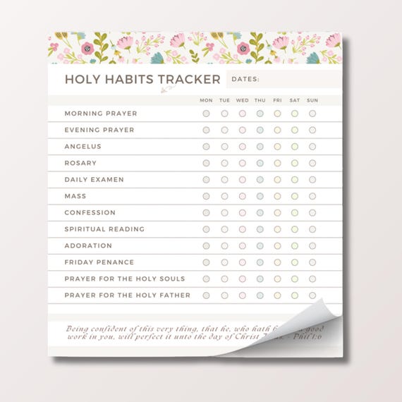 Holy Habits Tracker Notepad for Traditional Catholic Daily and Weekly Prayer Habits | Checklist Devotion Tracker with Scripture | Floral