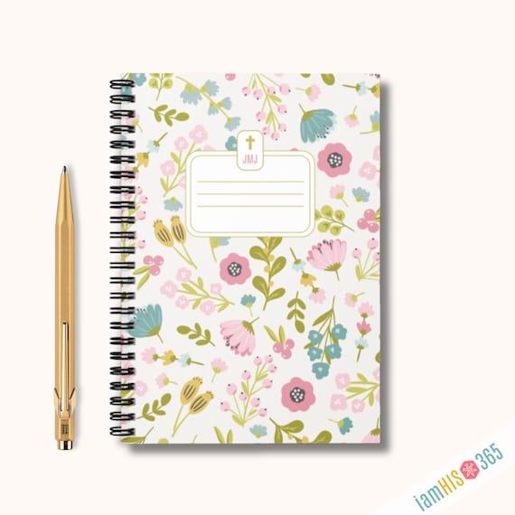 Catholic Lined Notebook | Softcover with JMJ Label Floral Journal for School Homeschool Prayer | Writing Gift for Catholics