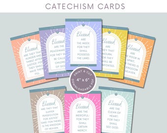 The Beatitudes Catholic Catechism Cards | Bible Verse | Traditional Catholic Bible Scripture Cards | Matthew 5 | Douay Rheims Bible
