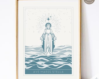 Star of the Sea | Maris Stella Art Print, Hail Mary Print, Blessed Mother, Marian Poster, Catholic Home Decor, Digital Catholic Art Print