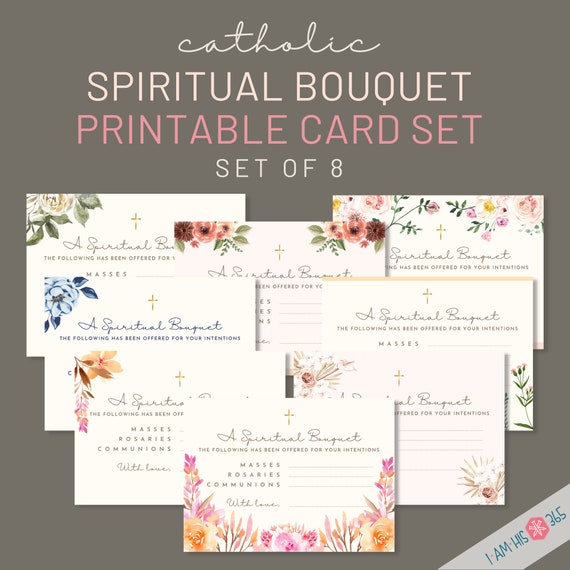 Printable Spiritual Bouquet Cards for All Occasions | Set of 8 Catholic Prayer Cards | Gift of Prayer | For Priests, Birthdays, Sacraments